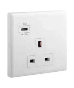 Ổ cắm đơn 3 chấu chuẩn Anh 13A kèm USB A Eloe | 618057