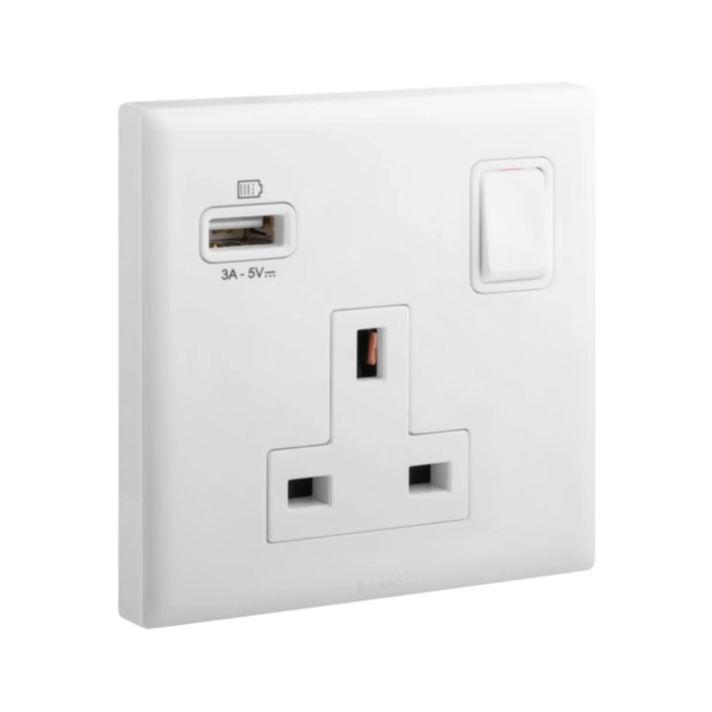 Ổ cắm đơn 3 chấu chuẩn Anh có công tắc 1 cực 13A kèm USB A Eloe | 618058