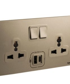 Ổ cắm đôi đa năng có công tắc kèm USB A+C 3000mA - Đồng Đen | 281123DB