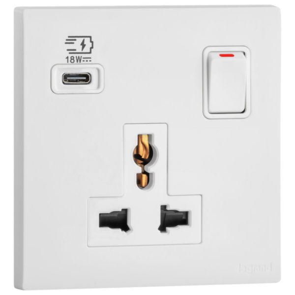 Ổ cắm đơn đa năng kèm USB-C 18W - Obria Legrand | MEC33083
