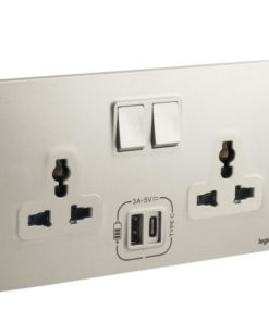 Ổ cắm đôi đa năng có công tắc kèm USB A+C 3000mA - Champagne | 281123CH